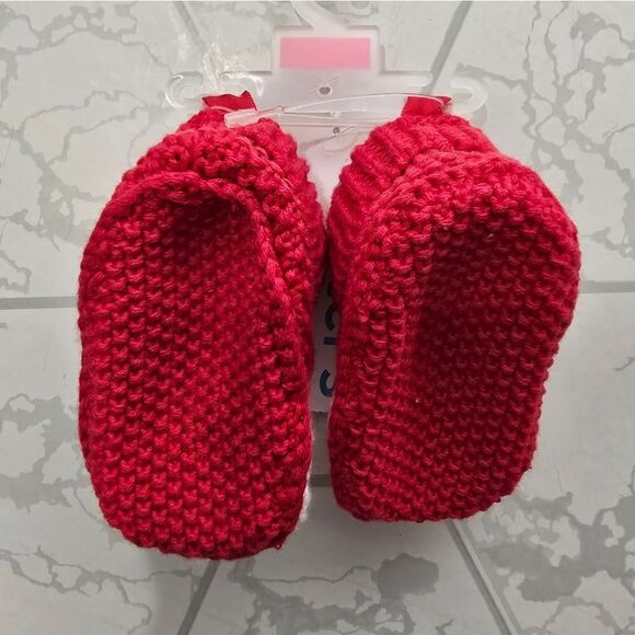 Carter's Newborn Baby Santa Face Red Christmas Knitted Cable Bootie Slippers - Picture 3 of 3